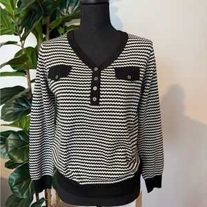 Chic V-Neck Black and White Sweater